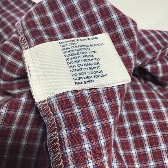 Stafford Men's Maroon Checked Long Sleeve Button Down Shirt Size 17.5. (34-35) - Picture 9 of 9